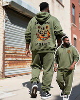 Big & Tall Men's Army Green Bear Graffiti Alphabet Print Hoodie Set
